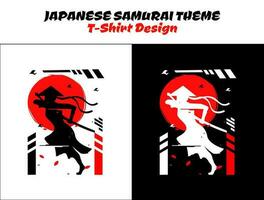 femelle Urbain samouraï Japonais T-shirt conception, samouraï courir pour attaque, silhouette pour une Japonais thème, chevalier, silhouette Japon samouraï vecteur