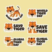 ensemble d'autocollants de la journée mondiale du tigre vecteur