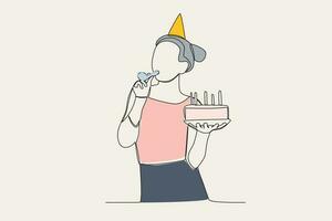 Couleur illustration de une content femme célébrer sa anniversaire vecteur