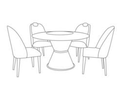 main tiré contour de restaurant meubles ensemble, chaises et tableau, avec blanc Contexte vecteur