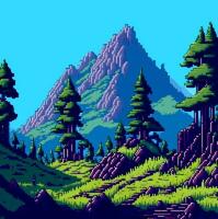 paysage 8 bits pixel art. été Naturel paysage Montagne paysage arcade vidéo Jeu Contexte vecteur