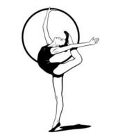 rythmique gymnastique. fille avec cerceau. vecteur encre style contour dessin. ombre et cerceau sont séparé objets.