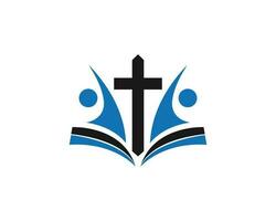 éducation logo conception avec Christian traverser saint livre combinaison logo icône vecteur. vecteur