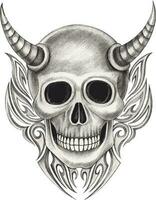 surréaliste diable crâne tatouage. main dessin et faire graphique vecteur.. vecteur