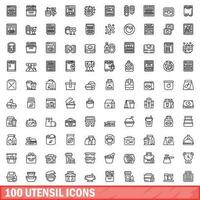 100 ustensile Icônes ensemble, contour style vecteur