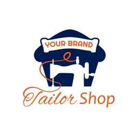 tailleur magasin logo conception avec couture machine et boutique maison symbole vecteur