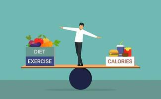 équilibrage entre calories avec exercice et régime, échelle et pesée nous a mangé et nous brûler, calories dans et calories dehors, en bonne santé la vie style régime vecteur