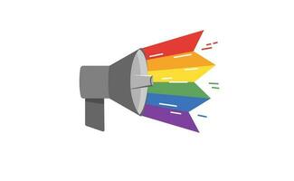 lgbt mégaphone avec arc-en-ciel. fierté mois voix conférencier. la diversité représentation. vecteur