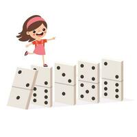 dessin animé enfant en jouant avec domino vecteur