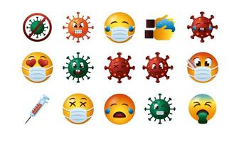 bundle of covid19 emojis set icons vecteur