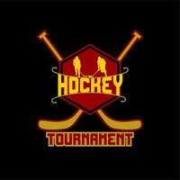 le hockey tournoi logo modèle. avec le hockey joueur silhouette, logo sur noir Contexte. vecteur illustration