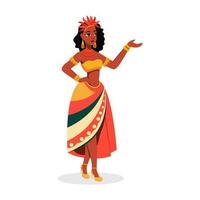 plume coiffure portant brésilien femelle personnage dans dansant pose. carnaval ou samba Danse concept. vecteur