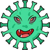 terrifiant virus dessin animé personnage vert icône. vecteur