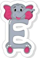 autocollant style e alphabet animal dessin animé l'éléphant icône. vecteur
