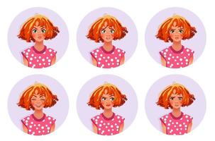expressions faciales de femme jolie fille avec diverses émotions vector illustration plate six visages émotionnels pour des autocollants dans la conception de personnage de dessin animé isolé sur fond blanc