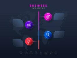 monde carte affaires infographie chronologie modèle avec Icônes et verre Mots clés ou Étiquettes espace pour texte. vecteur