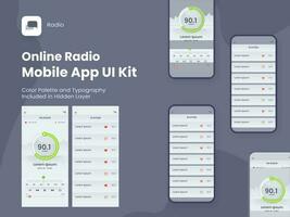 en ligne radio mobile app ui trousse comprenant fm radio, station écrans pour sensible sites Internet. vecteur
