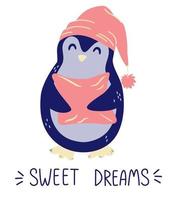 pingouin mignon avec un oreiller doux rêves bonne nuit éléments de conception de concept pour la pépinière bébé vêtements autocollants illustration animale affiche scandinave drôle pingouin vector illustration plate