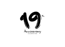 19 ans anniversaire fête logo noir pinceau vecteur, 19 nombre logo conception, 19e anniversaire logo, content anniversaire, vecteur anniversaire pour fête, affiche, invitation carte