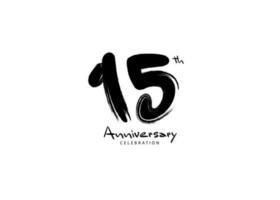 15 ans anniversaire fête logo noir pinceau vecteur, 15 nombre logo conception, 15e anniversaire logo, content anniversaire, vecteur anniversaire pour fête, affiche, invitation carte