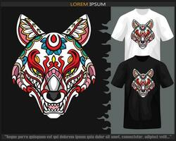 coloré kitsune tête mandala les arts isolé sur noir et blanc t chemise. vecteur