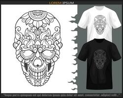 crâne tête mandala les arts isolé sur noir et blanc T-shirt. vecteur