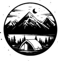 camping - noir et blanc isolé icône - vecteur illustration