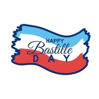 drapeau france et style de ligne de lettrage bastille day vecteur