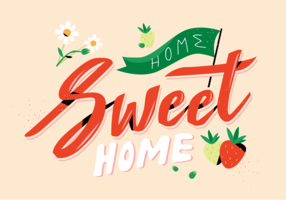 Fraise mignonne avec lettrage Accueil Sweet Home Vector Illustration plate