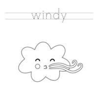 traçage des lettres avec une jolie pratique d'écriture de nuage de vent pour les enfants vecteur