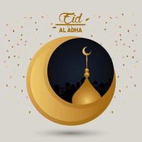 carte de célébration eid al adha avec cupule lune et mosquée vecteur