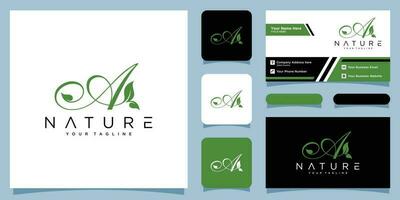 initiale lettre une avec feuille luxe logo. vert feuille logo avec affaires carte conception prime vecteur