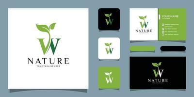 initiale lettre w avec feuille luxe logo. vert feuille logo avec affaires carte conception prime vecteur