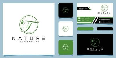 initiale lettre t avec feuille luxe logo. vert feuille logo avec affaires carte conception prime vecteur