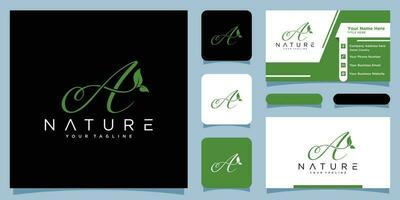 initiale lettre une avec feuille luxe logo. vert feuille logo avec affaires carte conception prime vecteur