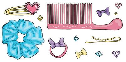 vecteur main tiré cheveux accessoires épingle à cheveux cheveux clips pastel ensemble mode styliste illustration