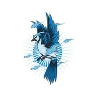 bleu geai des oiseaux mouche avec Japonais Contexte vecteur