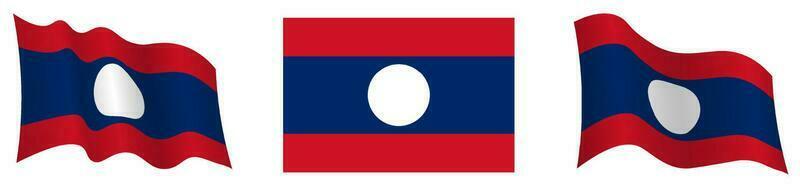 drapeau lao gens démocratique république dans statique position et dans mouvement, flottant dans vent dans exact couleurs et tailles, sur blanc Contexte vecteur