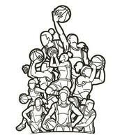 contour basketball femelle joueurs mélanger action vecteur