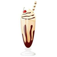 Chocolat Milk-shake dans une verre tasse avec fouetté crème décoré avec Cerise vecteur