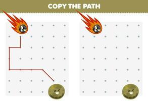 éducation Jeu pour les enfants copie le chemin Aidez-moi comète bouge toi à le planète imprimable solaire système feuille de travail vecteur