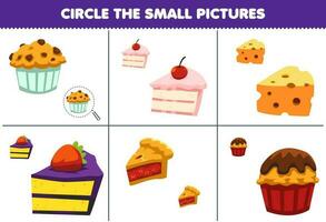 éducation Jeu pour les enfants cercle le petit image de mignonne dessin animé muffin gâteau fromage crêpe petit gâteau imprimable nourriture feuille de travail vecteur