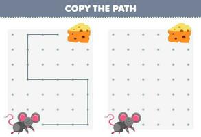 éducation Jeu pour les enfants copie le chemin Aidez-moi Souris bouge toi à le fromage imprimable animal feuille de travail vecteur