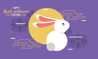 carte de lettrage joyeux mi automne avec lapin et lune vecteur