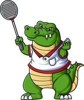 cool crocodile en jouant badminton dessin animé personnage vecteur