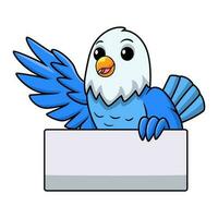 mignonne bleu l'amour oiseau dessin animé en portant Vide signe vecteur