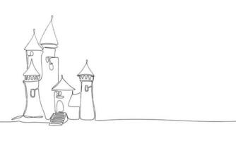 Fée Château isolé sur blanc Contexte. un ligne continu merveilleux château. ligne art contour vecteur illustration.