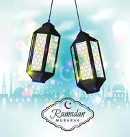 illustration vectorielle de ramadan mubarak avec des lampes 3d. vecteur