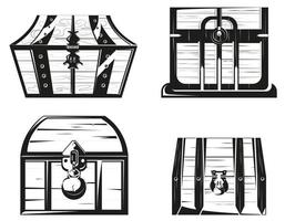 ensemble de coffres en bois de style monochrome vecteur