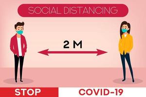 concept de distance sociale les personnes portant un masque médical arrêtent la prévention du coronavirus covid19 vecteur